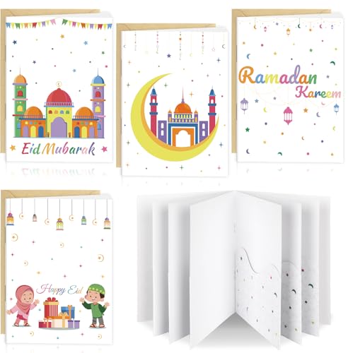 4 Sets Eid Gift Card Book, Eid Mubarak Money Holder Cards with Envelopes, Islamic Holiday Ramadan...