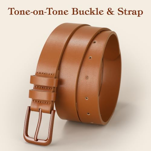 Image of XZQTIVE 3 Pack Women Belts For Jeans Dresses Pants Ladies Leather Waist Belt with Gold Buckle