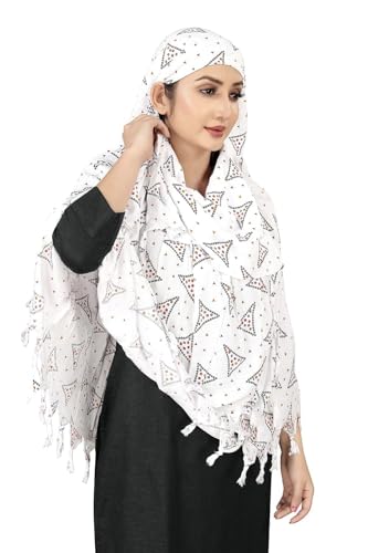 Image of SIXSIGMA Cotton Long Scarf Cum Mask scarves Usable for vehicle Driver | White Printed Design | Universal Size | For Girl & Women | Breathable Sun Protection Light Weight