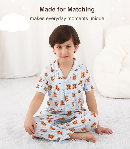 Image of Toddler Boys Girls Clothes Set Viscose from Bamboo Home Outfit Button Down Top Clothing Sets Soft with Pockets 2-5T