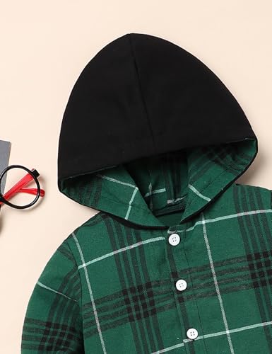 Image of Fuermos Toddler Baby Boys Clothes Flannel Lattice Button Down Hooded Tops +Pants Boys Fall Winter Outfits