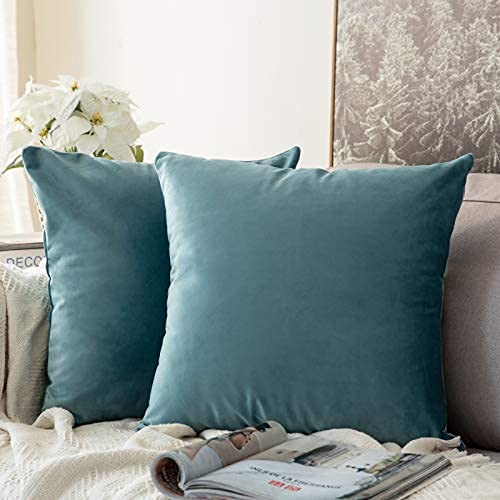 MIULEE Pack of 2 Light Green Velvet Throw Pillow Covers 22x22 Inch Soft Solid Decorative Square Set Cushion Cases for Spring Couch Sofa Bedroom