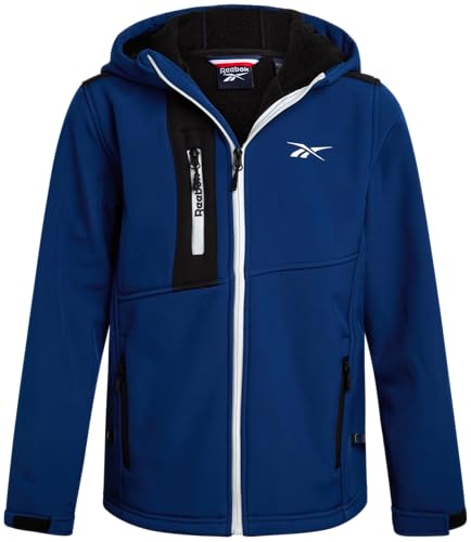Reebok - Reebok Boys Softshell Jacket - Soft Cozy Brushed Sherpa Fleece Lined Softshell Winter Coat Hooded Windbreaker Jacket for Boys, Size 10-12, Batik Blue