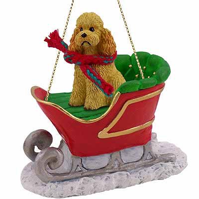 Conversation Concepts Poodle Sleigh Ride Christmas Ornament Apricot Sport Cut - Delightful!