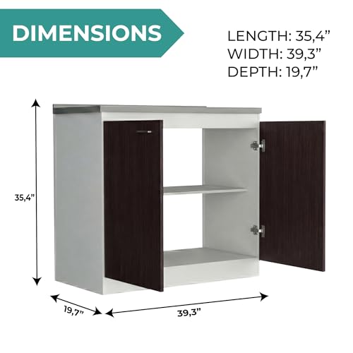 Image of Tuhome Napoles Utility Sink Cabinet for Kitchen Use with Integrated Stainless Steel Sink and Stainless Steel Countertop, Double Door Storage Cabinet with Interior Shelf for Kitchen, Laundry or Utility