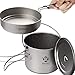 Bestargot Kit de casseroles et poêles de Camping en Titane avec Couvercle,1600ml popote Titane et 500ml Poêle avec poignées Pliantes, 2 en 1 poële Pot Titane Set de Portable Ultraléger