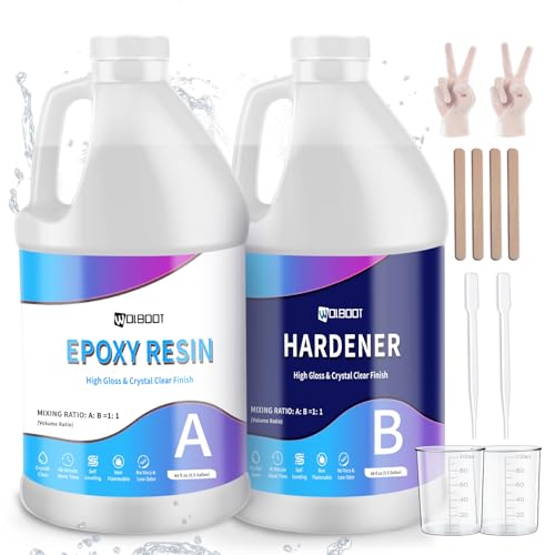 Epoxy Resin 1 Gallon - Crystal Clear Epoxy Resin Kit, No Bubble & Not Yellowing 2 Part Epoxy for Jewelry, Crafts, Table Tops, DIY 1:1 Ratio (0.5 Gallon x 2)