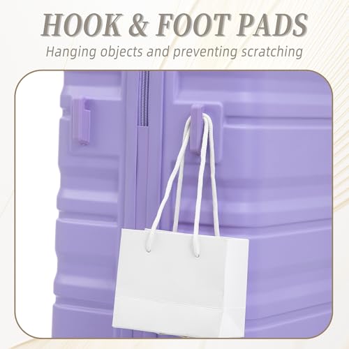Image of Hardside Luggage Sets, Lightweight Stripes Suitcase with Spinner Wheels, Lavender-181