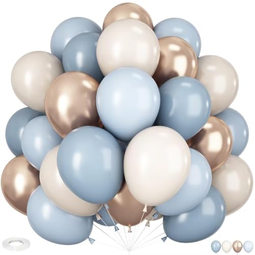 60 bombonas de gas de helio, 30,5 cm de color azul claro y beige, globos dorados de champán, para fiestas, bodas, decoración de cumpleaños, Halloween, cumpleaños infantiles