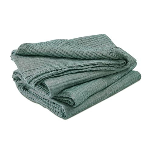 EMME Cotton Muslin Queen Blanket Bed Layering Bedspread Coverlet Breathable Gauze Soft Lightweight Blankets (Heather Forest Green, 90"x90")