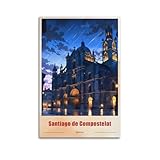 Póster de recuerdo de viaje vintage de Santiago de Compostela de España, lienzo para decoración de pared, foto para el hogar, decoración moderna, 40 x 60 cm