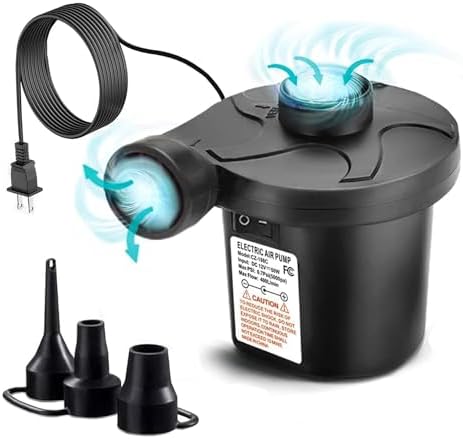 Electric Air Pump, Quick-Fill Air Pump for Inflatables, Portable Air Mattress Pump with 3 Nozzles, Electric Pump for Beds, Inflatable Cushion, Couch, Pool Floats, Inflatable Pool, Snow Sled