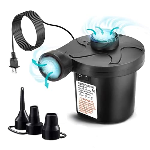 Broadtech - Electric Air Pump, Quick-Fill Air Pump for Inflatables, Portable Air Mattress Pump with 3 Nozzles, Electric Pump for Beds, Inflatable Cushion, Couch, Pool Floats, Inflatable Pool, Snow Sled