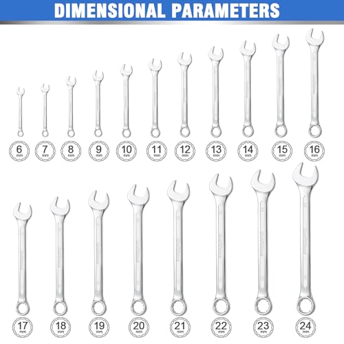 Image of 19-Piece Combination Wrench Sets 6-24mm Metric Wrench Set CR-V Steel with Organizer Bag (24'')