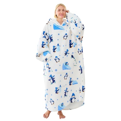 White Penguin Oversized Wearable Blanket Hoodie with Sherpa Lining