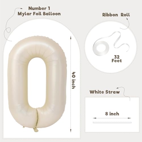 Image of Number Balloons for Birthday Decorations - 40 Inch Large Party Balloons 0, Cream Foil Number Balloons for Boys Girls, Balloons for Party Supplies