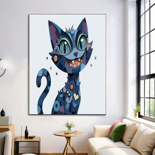 Cartel de Arte Pop, Arte de Pared Gato De Dibujos Animados en Lienzo, Impresiones Digitales Pintura de Lienzo, Decoración de Sala de Estar   30x40cm Sin Marco