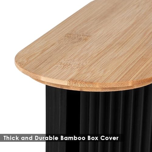 Image of Soko Cable Management Box with Bamboo Lid | Cords Hider & Surge Protector | Concealer for Power Strips, Router, TV, Gadget Wires Storage Organiser Tray for Desk, Table - Home, Office - Black