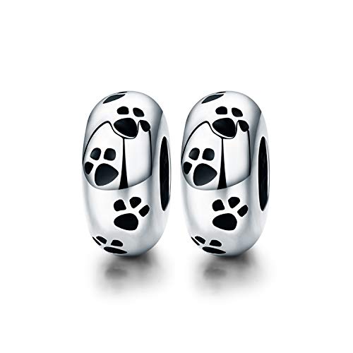 Ningan 2Pcs Paw Prints Rubber Stopper Charms 925 Sterling Silver Rondelle Silicone Spacer Bead For Women's Charm Bracelets (Paw Print*2) #TOP18