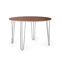 Mesa de Jantar Redonda 6 Lugares 120cm Base de Ferro Hairpin Noronha - Straub Web