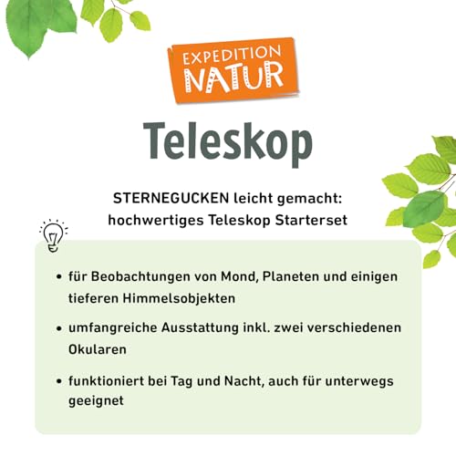 moses. Expedition Natur Teleskop, Teleskop Starter-Set für Kinder mit bis zu 90facher Vergrößerung, Einsteiger-Teleskop mit Stativ, tragbares Outdoor-Teleskop für unterwegs