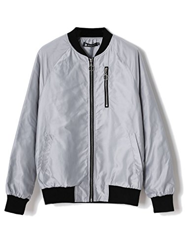 uxcell Men's Casual Lightweight Zipper Padded Varsity Flight Thin Bomber Jacket Silver S US 36