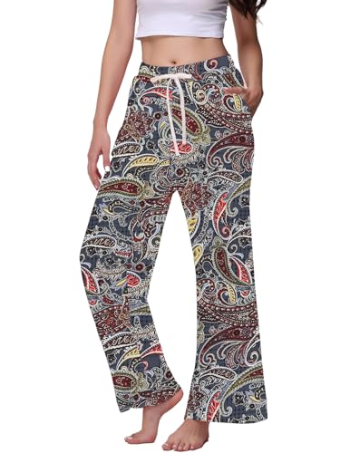 Image of Veseacky Women's Wide Leg Lounge Pants Yoga Pajamas Comfy Stretch Drawstring Pajamas Puls Size Dance Bottoms S-4XL