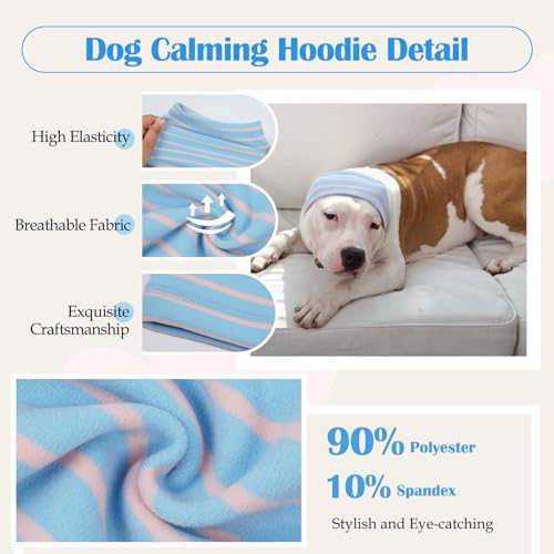 Image of Nanaki Calming Hoodie Dog Grooming Ear Cover Anxiety Relief-No Shake Dog Ear Wrap Hematoma, Striped Head Wrap Snoods for Noise Protection, Bath, Fireworks, Thunderstorm, Blow Drying, Warm-Keeping