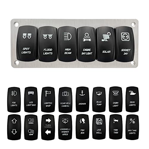 Image of Customize 6 Gang Rocker Switch Panel White Led ON-Off Toggle Switch Panel for Car Boat RV Trailer Motorcycle IP66