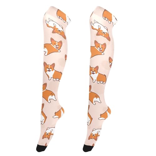 Image of Cartoon Corgi Women's Thigh High Socks Long Over Knee Socks Thick Leg Warm Boot Stockings