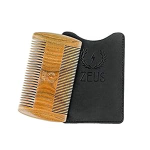 ZEUS Organic Sandalwood Double-Sided Beard Comb with Genuine Leather Sheath – R31