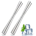 304 Stainless Steel Muddler for Cocktails, 2 Pack Fruit Crusher 10 Inch Long, Bar Ice Crusher Muddler Tools for Making Old Fashioned Cocktail, Mojito, Fruit Drinks, Lemonade
