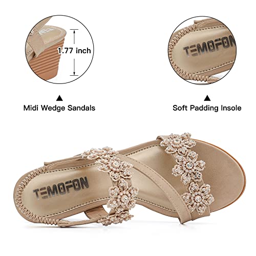 TEMOFON Wedge Sandals for Women Dressy: Summer Open Toe Elastic Ankle Strap - Comfortable Bohemian Low Wedge Sandals3