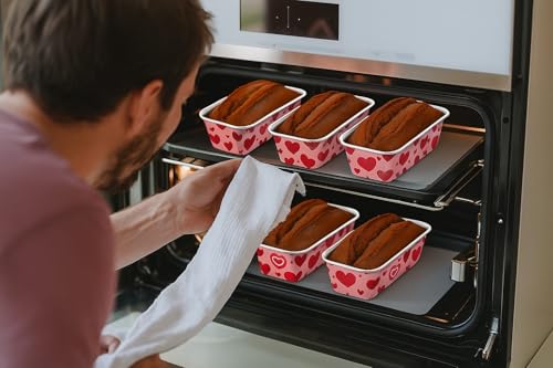 Image of Loaf Pans, Plumpy Disposable Loaf Bread Pan, Bread Pans for Baking Molds with Festive Snowflake and Christmas Designs, for Cakes and Treats (Red Heart, Pack of 10)