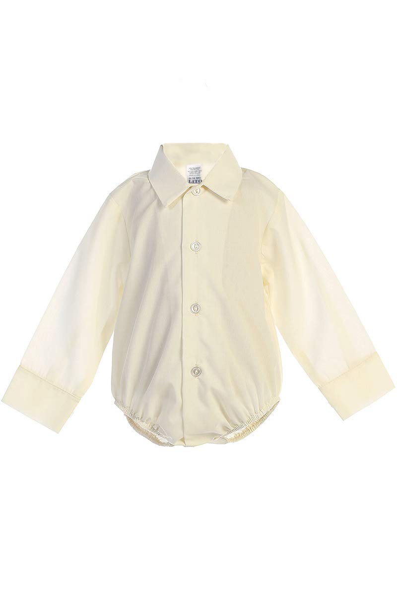 Swea Pea & Lilli805 Ivory Poly Cotton Collared Dress Shirt Onesie