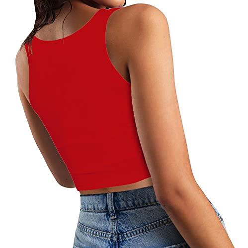 Image of Women's Sexy Sleeveless Crop Tops Double Layer Scoop Neck Cropped Tank Top