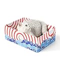 Conlun Cat Scratcher Box with Cat Scratching Board- Portable Cardboard Lounger for Feline Pet - Heavy-Duty Double-Sided Cardboard Cat Scratchers and Interactive Hole Design-Medium-Red