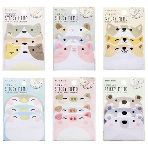 6 Pads Animal Sticky Notes Sticky Notes Set Cute Post It Notes Self-Stick Notes Different Shapes Notes Kids Stationary for Home Office School Supplies Cover