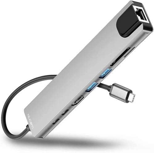 Hub USB C, con Posibilidad De 8 Conexiones Diferentes, USB 3.0 Pemitiendote La Máxima Velocidad De Transferencia, HDMI 4K, Enthernet RJ45 De 100 MBPS, Compatible con Portátiles Mac Y Windows Cover