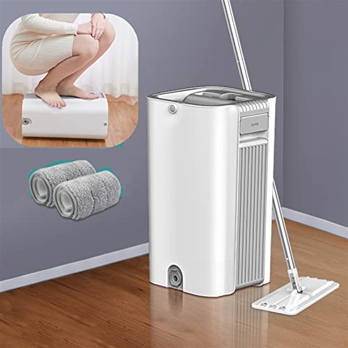 Wischmopp Reinigungsmopp Flacher Bodenwischer Bodenwischer und Eimer Set Staubwischer Eimer mit Auswringer Set Edelstahlgriff 4 wiederverwendbare Mikrofaser-Mopp-Pads Hartholzbodenreiniger Mops – Bild 4