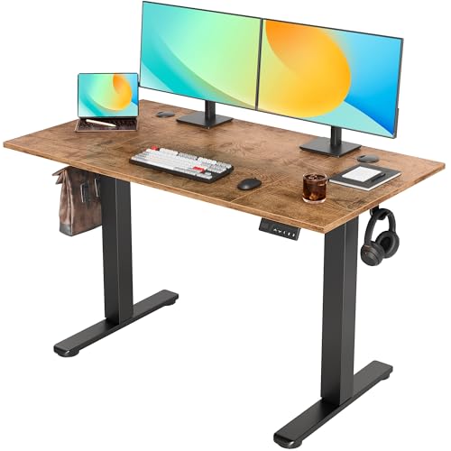 Image of YDN Electric Standing Desk Adjustable Height, 48 x 24 Inches Sit Stand up Desk with Memory Presets & Cable Management, Home Office Desk for Office & Computer Workstation, Black Frame /Rustic Brown Top