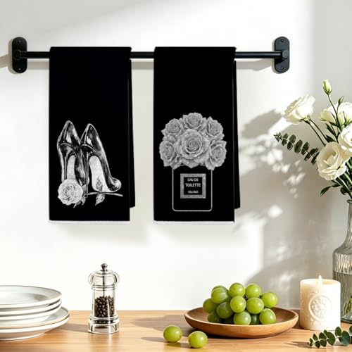 Image of 2 Pcs Black and White Hand Towels 24x14 Inch, Preppy Girly Bathroom Decor