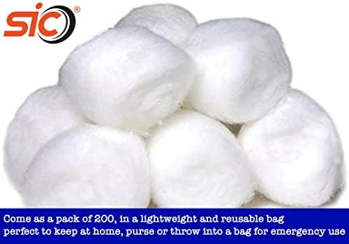 SIC ® 100% Pure Cotton Wool Balls, Super Soft, Pack of 200