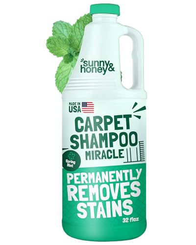 Sunny & Honey Carpet Shampoo & Cleaning Solution - USA Made Carpet Cleaner Machine Solution - Rug & Upholstery Cleaner - Stain Remover & Odor Deodorizer (32 fl oz Spring Mint Scent)