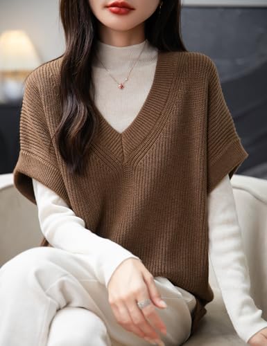 Women's Merino Wool Blend Sweater Vest 2025 Fall Winter Casual V Neck Sleeveless Knit Pullover Sweater2