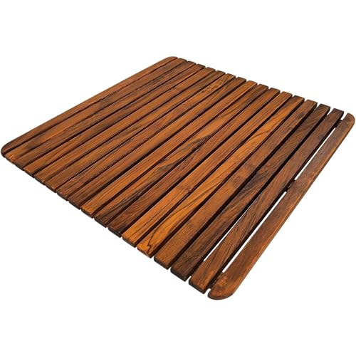 Nordic Style Premium Teak Shower and Bath Mat for Indoor and Outdoor Use - Non-Slip Wooden Platform for Spa, Sauna, Pool, Hot Tub - Flooring Decor and Protector (24' x 24', Oiled Finish)