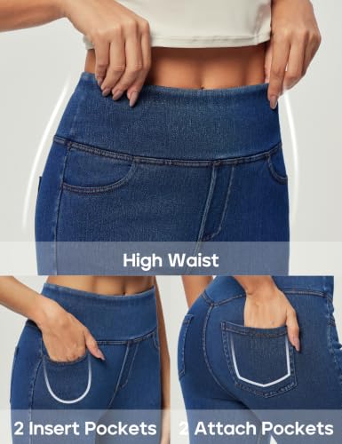 Image of Heathyoga Stretchy Jeans for Women Pull On High Waist Jeggings Jean Legging, Dark Blue, Large