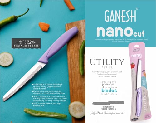 Image of Ganesh Nano Cut Utility Knife Stainless Steel for Vegetable & Fruits Cutting - Color May Vary
