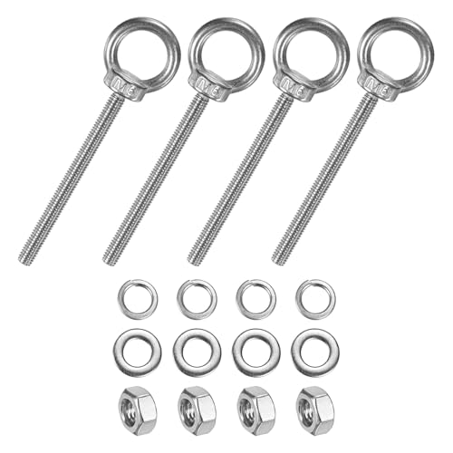 M METERXITY 4-Sets Stainless Eyebolt M6x80mm Shoulder Lifting Eye Bolt with Nuts Washers Male Screw Thread Ring Shoulder Eye Bolts Length 3.15 Inch for Suspending/Fastening