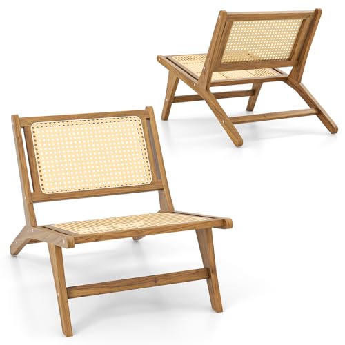 Tangkula Teak Wood Low Profile Chairs Set of 2, Mid